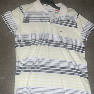 White blue yellow woman’s polo shirt